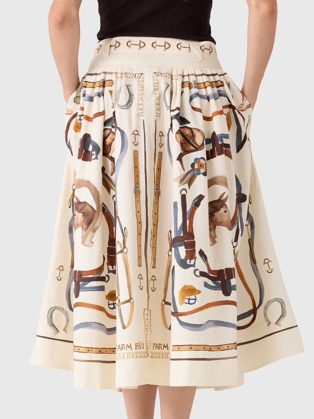 FARM Rio Equestrian Scarf Belted Midi Skirt in Winter White Size Medium NWT - Picture 6 of 16